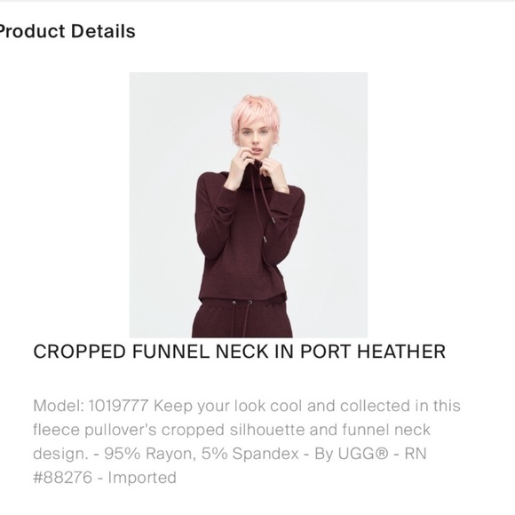 UGG Cropped Funnel Neck Sweatshirt in Dark Grey M - Picture 2 of 7